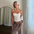 Women's Sexy Lace Patchwork Camisole Top Spaghetti Strap Bow Ruffle Backless Tank Top Summer Streetwear Party Clubwear Slim Fit Vest