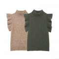 Women's Mock Neck Knit Tank Top Ruffle Shoulder Layered Vest Elegant Solid Color Sleeveless Sweater Office Daily Party Slim Fit Polyester Knitwear