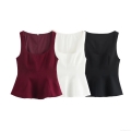 Women's Sexy Peplum Tank Top Sleeveless Slim Fit Waist Cinching Asymmetric Hem Polyester Top Solid Color Celebrity Style Vest for Party Date Night Summer Casual Blouse
