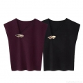 Women's Knit Vest Elegant V-Neck Sleeveless Sweater Top With Gold Wave Metal Buckle Slim Fit Polyester Knitwear For Fashionable Lady Daily Casual Wear