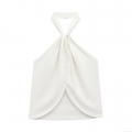 Women's Halter Neck Tank Top Sexy Twist Knot Button Down Sleeveless Cami Summer Backless Solid Color Polyester Top for Party Beach Clubwear