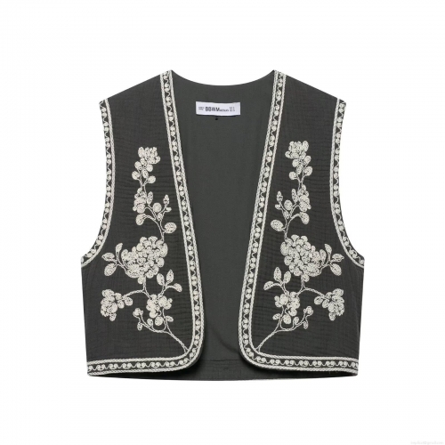 Women Retro Floral Embroidered Short Vest V Neck Sleeveless Boho Ethnic Waistcoat Open Front Lightweight Polyester Casual Outerwear Fashion Top For Women Women Retro Floral Embroidered Short Vest V Neck Sleeveless Boho Ethnic Waistcoat Open Front Lightweight Polyester Casual Outerwear Fashion Top For Women