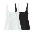 Women Backless Bow Tank Top Square Neck Wide Strap Acrylic Spandex Woven Sleeveless Slim Fit Cropped Top For Summer Party Dating Streetwear