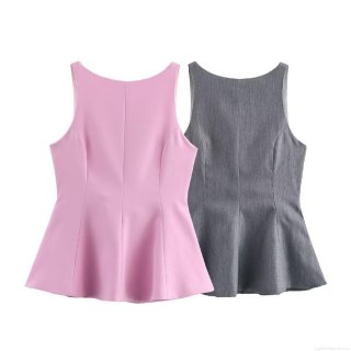 Women's Elegant Sleeveless Peplum Top Sexy Backless Bow Tie Ruffle Hem Slim Fit Woven Polyester Vest For Party Summer Dating