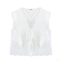 Women's Lace Embroidery Tank Top Cotton Blend V-Neck Bow Tie Sleeveless Vest Vintage Hollow Out Boho Style Summer Camisole For Women Daily Casual
