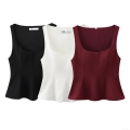 Women's Peplum Top Sleeveless Square Neck Slim Fit Elegant Solid Color Shirt with Back Invisible Zipper for Daily Party Dating