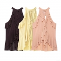 Women's Sexy Halter Neck Ruffle Cami Top Irregular Layered Chiffon Sleeveless Tank Top With Back Tie Elegant Party Summer Blouse