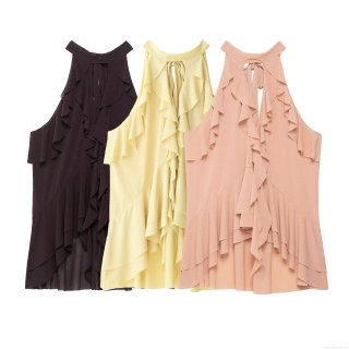 Women's Sexy Halter Neck Ruffle Cami Top Irregular Layered Chiffon Sleeveless Tank Top With Back Tie Elegant Party Summer Blouse
