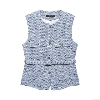 Elegant Women's Tweed Vest Sleeveless Plaid Tank Top With Belt Metal Buttons Retro Office Lady Slim Fit Textured Waistcoat Party Fashion