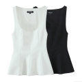 Women Sexy Peplum Tank Top Sleeveless U-Neck Slim Fit Solid Color Polyester Blend Top Elegant Fashion Clubwear Sleeveless Shirt For Lady
