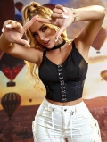 Women's Sexy Black Corset Tank Top 95% Polyester 5% Spandex Slim Fit Crop Top With Metal Hook-And-Eye Closure Party Clubwear Streetwear Sleeveless Camisole