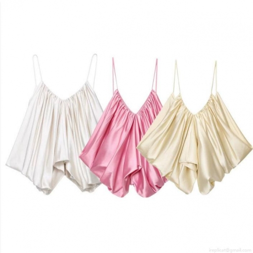 Women's Sexy V Neck Satin Pleated Camisole Top Spaghetti Strap Silk Texture Tank Top Solid Color Summer Streetwear Party Clubwear Sleeveless Blouse Women's Sexy V Neck Satin Pleated Camisole Top Spaghetti Strap Silk Texture Tank Top Solid Color Summer Streetwear Party Clubwear Sleeveless Blouse