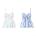Women's Sexy Sweet Spaghetti Strap Camisole Top With Big Bow Ruffle Hem Smocked Bodice Sleeveless Cotton Crop Top For Summer Party Clubwear