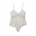 Women Sexy Lace Trim Ruched Bust Camisole Top Satin Acrylic Blend Adjustable Straps Slim Fit Short Tank Top For Summer Party Clubwear Daily Wear