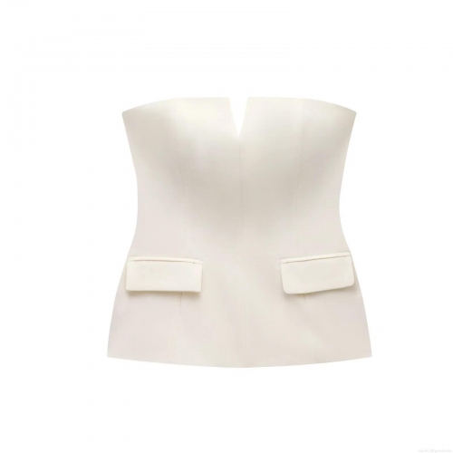 Women's Strapless Bustier Top Slim Fit V-Neck Notch Woven Tube Top with Decorative Pocket Flaps Sexy Corset Style Top for Party Clubwear Summer Women's Strapless Bustier Top Slim Fit V-Neck Notch Woven Tube Top with Decorative Pocket Flaps Sexy Corset Style Top for Party Clubwear Summer