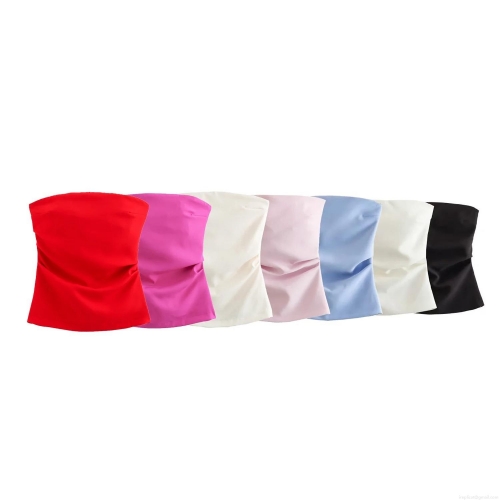 Women's Sexy Ruched Tube Top 100% Polyester Slim Fit Back Zipper Sleeveless Bustier Crop Top for Party Wedding Club Socialite Solid Color Summer Fashion Women's Sexy Ruched Tube Top 100% Polyester Slim Fit Back Zipper Sleeveless Bustier Crop Top for Party Wedding Club Socialite Solid Color Summer Fashion