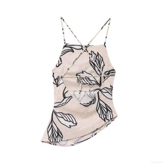 Women's Halter Neck Backless Cami Top Linen Blend Floral Print Asymmetric Hem Cross Straps Sexy Summer Tank Top For Vacation Beach Party Sleeveless Blouse Women's Halter Neck Backless Cami Top Linen Blend Floral Print Asymmetric Hem Cross Straps Sexy Summer Tank Top For Vacation Beach Party Sleeveless Blouse