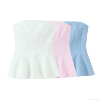 Women Elegant Peplum Tube Top Strapless Solid Color Slim Fit Sleeveless Polyester Blouse For Party Clubwear Summer Fashion Minimalist Elegant Top