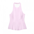 Women's Sexy Halter Peplum Top Slim Fit Solid Color Sleeveless Backless Shirt With Double Buttons Side Zipper For Party Summer Club Casual Wear