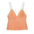 Women's Summer Striped V-Neck Camisole Slim Fit Polyester Blend Ruched Cami Top For Vacation Casual Wear