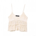 Women's Sexy V-Neck Layered Ruffle Lace Camisole Top Floral Embroidery Thin Straps Western Style Fashion Tank Top For Women Party Clubwear Cream White