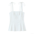 Women's Bow Tie Shoulder Strap Camisole Top Polyester Slim Fit Peplum Gingham Crop Tank Top for Summer Casual Vacation Dating