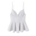 Women's Striped Ruffle Camisole Top Sexy Backless Corset Style Polyester Slim Fit Peplum Tank Top For Summer Party Dating