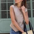 Women Asymmetrical Slanted Multi-Button Suit Vest Sleeveless V-Neck Slim Fit Waistcoat 100% Polyester Solid Color Elegant Fashion Top