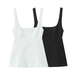 Women Square Neck Sleeveless Tank Top Polyester Slim Fit Back Large Bow Cutout Crop Top Elegant Solid Color Party Vest for Women