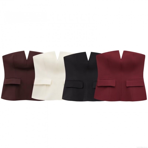 Women's Sexy Strapless Tube Top Polyester Woven V-Notch Slim Fit Corset Top With Decorative Pocket Flaps Elegant Party Dating Clubwear For Women Women's Sexy Strapless Tube Top Polyester Woven V-Notch Slim Fit Corset Top With Decorative Pocket Flaps Elegant Party Dating Clubwear For Women