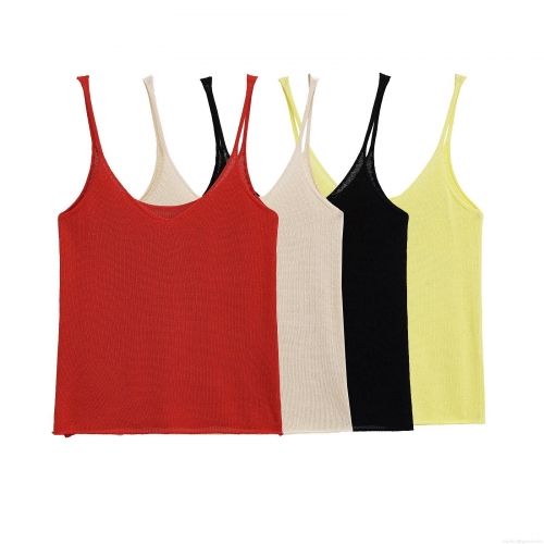 Women's Sexy V-Neck Knitted Camisole Mercerized Cotton Blend Thin Strap Tank Top Summer Streetwear Sleeveless Top For Women