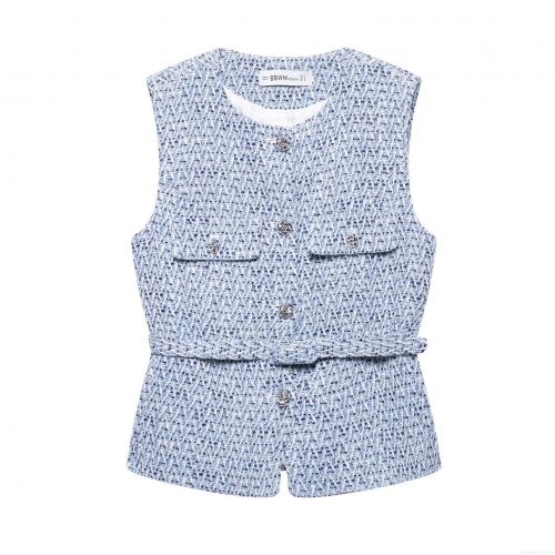 Women's Tweed Vest Sleeveless Top With Belt Sequin Metal Buttons Elegant Waistcoat For Party Daily Date Vintage Style Lady Fashion Clothing Women's Tweed Vest Sleeveless Top With Belt Sequin Metal Buttons Elegant Waistcoat For Party Daily Date Vintage Style Lady Fashion Clothing