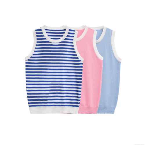 Women's Knitted Vest Slim Fit Contrast Trim Ribbed Sleeveless Tank Top Casual Stripe Solid Knitwear Fashion Summer Sleeveless Top For Ladies Women's Knitted Vest Slim Fit Contrast Trim Ribbed Sleeveless Tank Top Casual Stripe Solid Knitwear Fashion Summer Sleeveless Top For Ladies