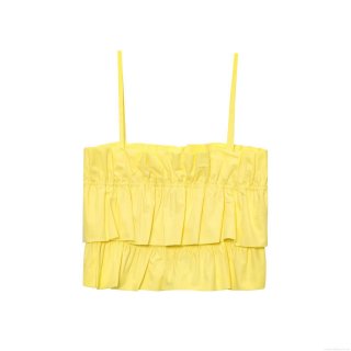 Women's Sexy Bright Yellow Ruffle Cami Crop Top Spaghetti Strap Shirred Poplin Tank Top for Summer Beach Party Streetwear Women's Sexy Bright Yellow Ruffle Cami Crop Top Spaghetti Strap Shirred Poplin Tank Top for Summer Beach Party Streetwear