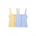 Women's Slim Fit Polyester Knit Tank Top With Irregular Metal Buttons Elegant Square Neck Ribbed Sleeveless Vest For Daily Streetwear