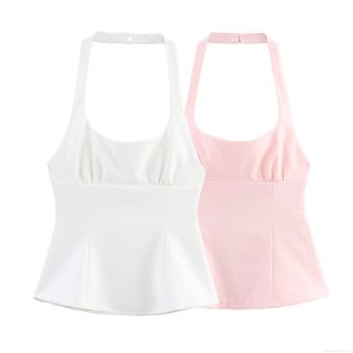 Women's Sexy Halter Neck Crop Top With Bow Backless Sleeveless Slim Fit Polyester Camisole Tank Top For Party Clubwear Summer