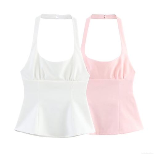 Women's Sexy Halter Neck Crop Top With Bow Backless Sleeveless Slim Fit Polyester Camisole Tank Top For Party Clubwear Summer
