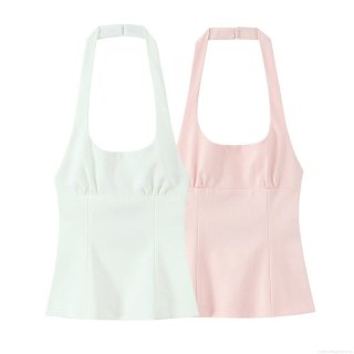 Women's Halter Neck Slim Fit Backless Top With Bow Detail Woven Solid Color Sleeveless Camisole For Summer Party Dating Socialite Style Sweet Fresh Tops
