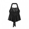 Women's Sexy Halter Neck Pleated Chiffon Top Elegant Smocked Ruffle Camisole With Back Bow Tie Polyester Sleeveless Blouse For Summer Party Dating