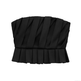 Women Sexy Pleated Satin Tube Top Strapless Ruffled Crop Top Party Wedding Evening Wear Elegant Slim Fit Backless Bustier Solid Black Summer Fashion Women Sexy Pleated Satin Tube Top Strapless Ruffled Crop Top Party Wedding Evening Wear Elegant Slim Fit Backless Bustier Solid Black Summer Fashion