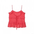Women Sexy Ruffle Tiered Tank Top Spaghetti Strap Tie Up Satin Camisole Tencel Summer Top Party Dating Solid Color Sleeveless Blouse