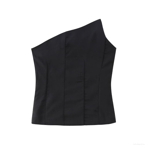 Women's Sexy Asymmetric One Shoulder Corset Top Slim Fit Polyester Solid Black Crop Top For Party Club Night Out Elegant Bodycon Sleeveless Tank Top