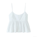 Women Sexy White Poplin Camisole Peplum Hem Ruffle Tank Top With Back Tie Lace Up Strappy Summer Crop Top For Club Party Streetwear
