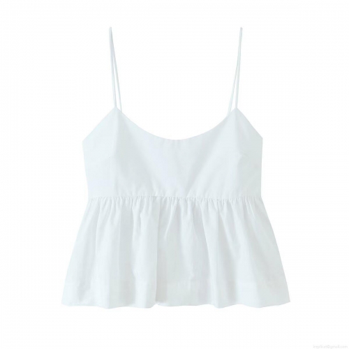Women Sexy White Poplin Camisole Peplum Hem Ruffle Tank Top With Back Tie Lace Up Strappy Summer Crop Top For Club Party Streetwear