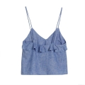 Women's Sexy Ruffle Tiered Camisole Top V Neck Spaghetti Strap Solid Color Sleeveless Summer Streetwear Crop Top For Women
