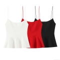 Women's Sexy Peplum Camisole Top Solid Color Thin Straps Slim Fit Waisted Sleeveless Tank Top For Party Daily Street Fashion Polyester Acrylic Blend