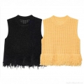 Women's Hollow Out Knit Tank Top Sleeveless Crochet Tassel Fringe Hem Vest Bohemian Summer Beach Vacation Style Solid Color Pullover Top For Women