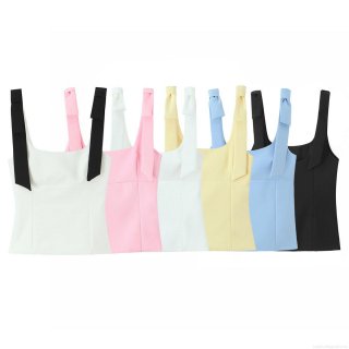 Women's Bow Knot Shoulder Strap Camisole Polyester Slim Fit Square Neck Tank Top Solid Color Summer Streetwear Versatile Vest For Daily Party Wear Women's Bow Knot Shoulder Strap Camisole Polyester Slim Fit Square Neck Tank Top Solid Color Summer Streetwear Versatile Vest For Daily Party Wear