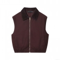 Women Solid Canvas Vest With Corduroy Lapel Zipper Up Sleeveless Gilet Elastic Hem Casual Ins Style Fashion Tank Top Outwear For Women