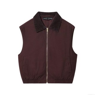 Women Solid Canvas Vest With Corduroy Lapel Zipper Up Sleeveless Gilet Elastic Hem Casual Ins Style Fashion Tank Top Outwear For Women